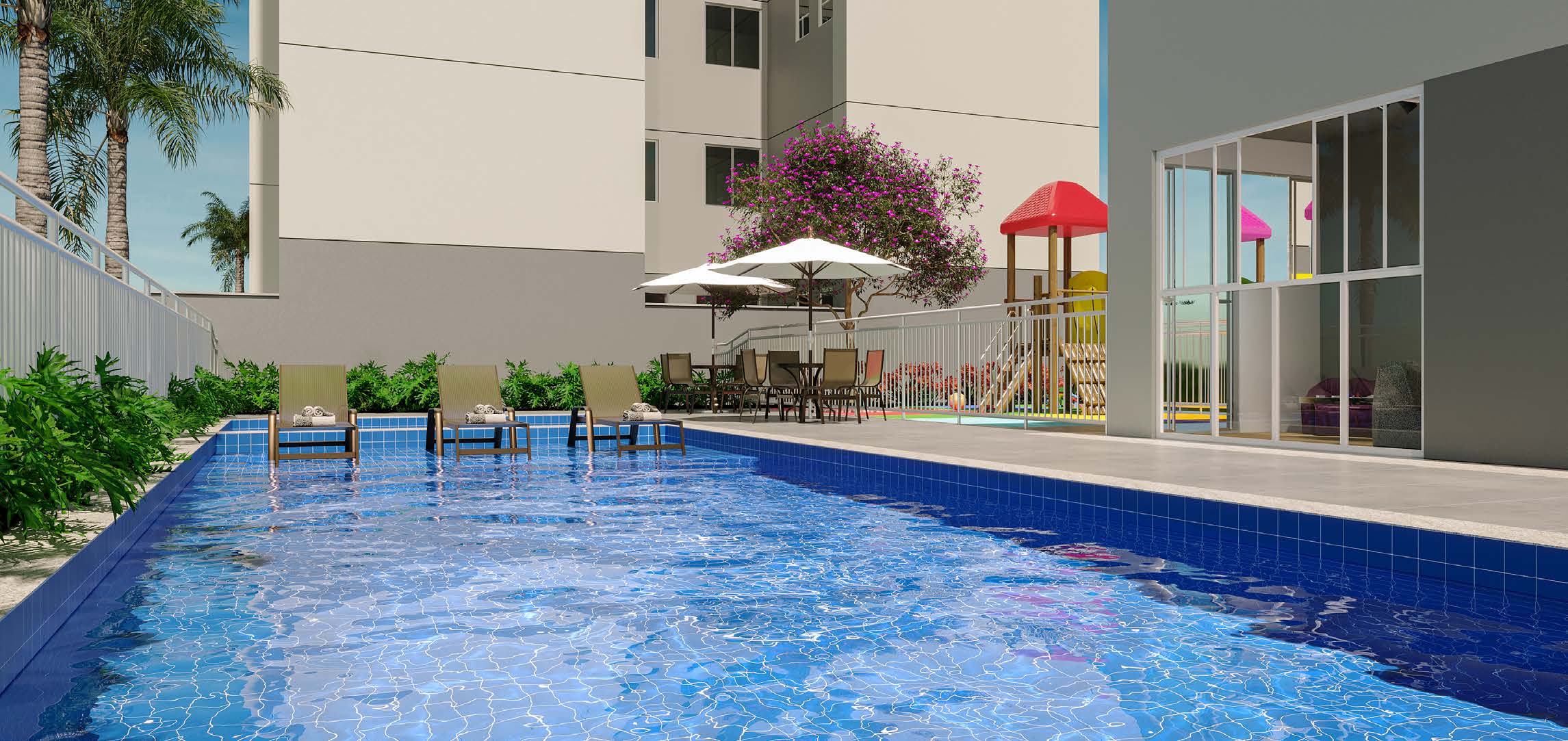 Piscina com prainha do Morada Vistas do Horizonte