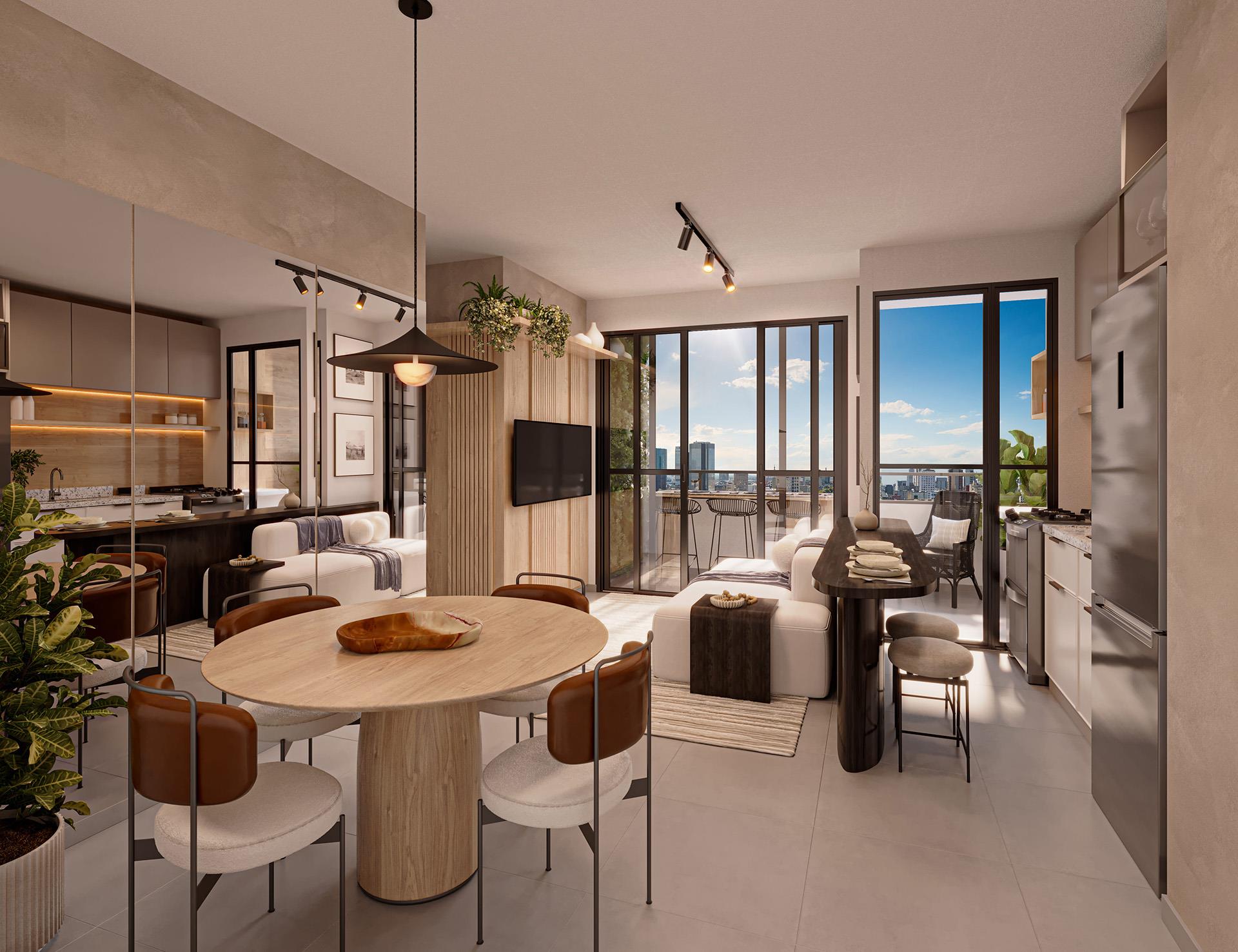 Living do apartamento de 3 quartos no Citta Bene