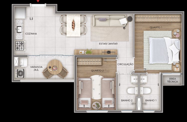 Planta do apartamento de 2 quartos do Priori Residence