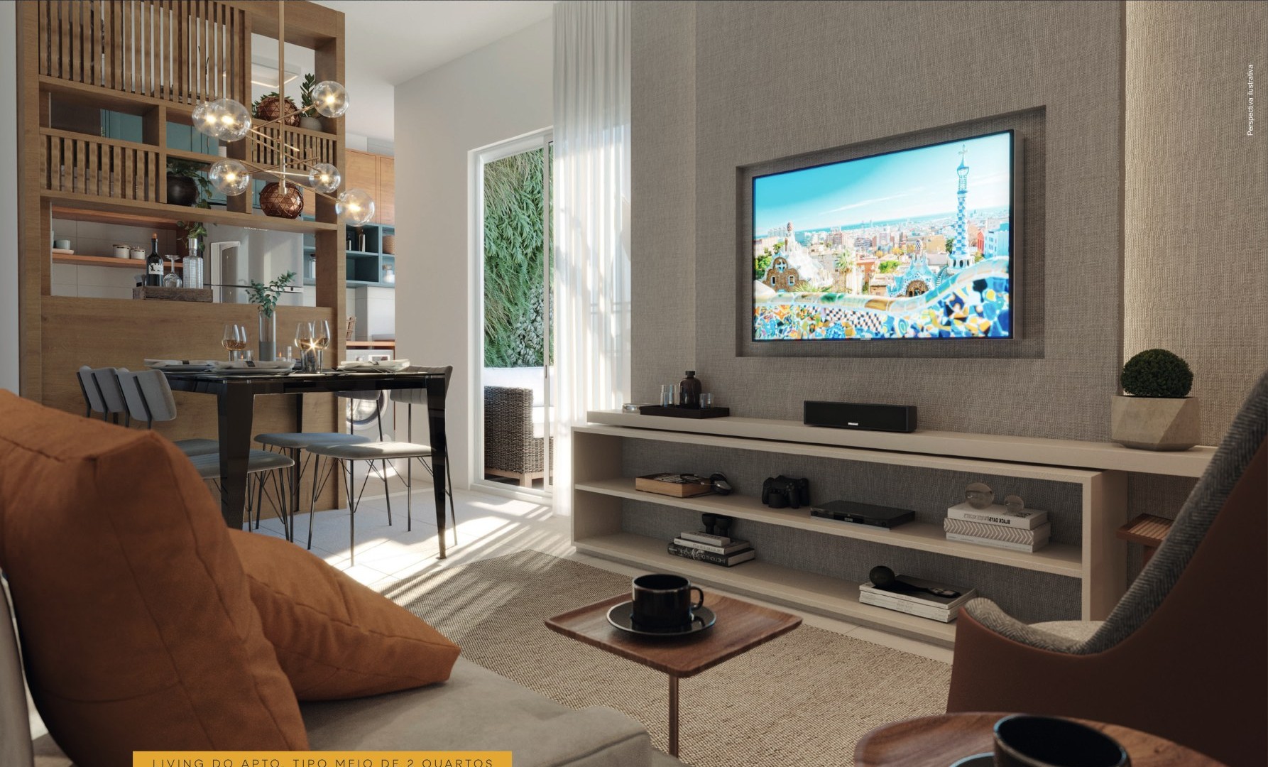Living integrado de apartamento do Sun Raja Residence