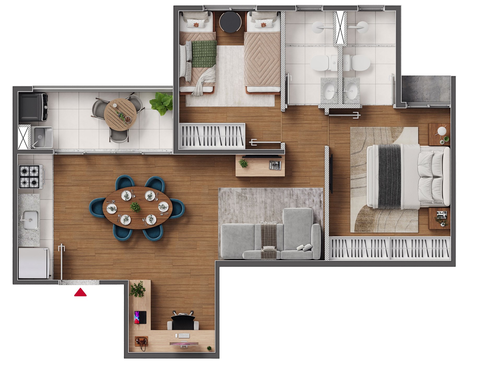Planta de apartamento de 3 quartos do Vibes Residence