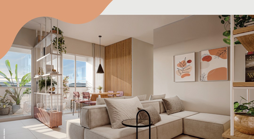 Living do apartamento de 3 quartos do Vivence Lagoa Riva